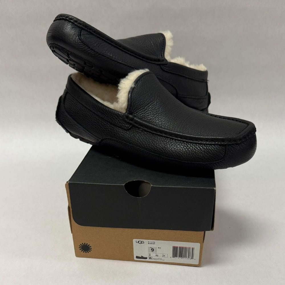Men’s NWTs Ascot Black Leather Shoes With Shearling